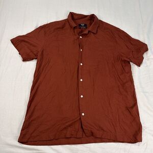 Ascot Shirt Men’s L Tailored Fit Red Long Sleeve Button Up Viscose Rust Orange